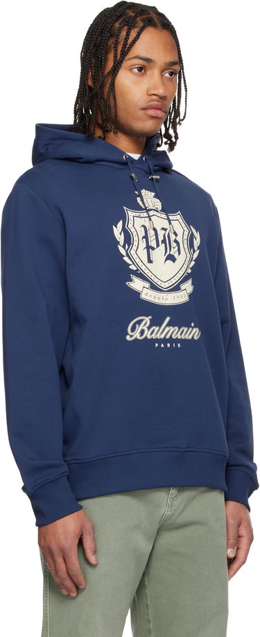 Mikina Balmain College Emblem Graphic Hoodie Navy | FH0JT255GF30, 1