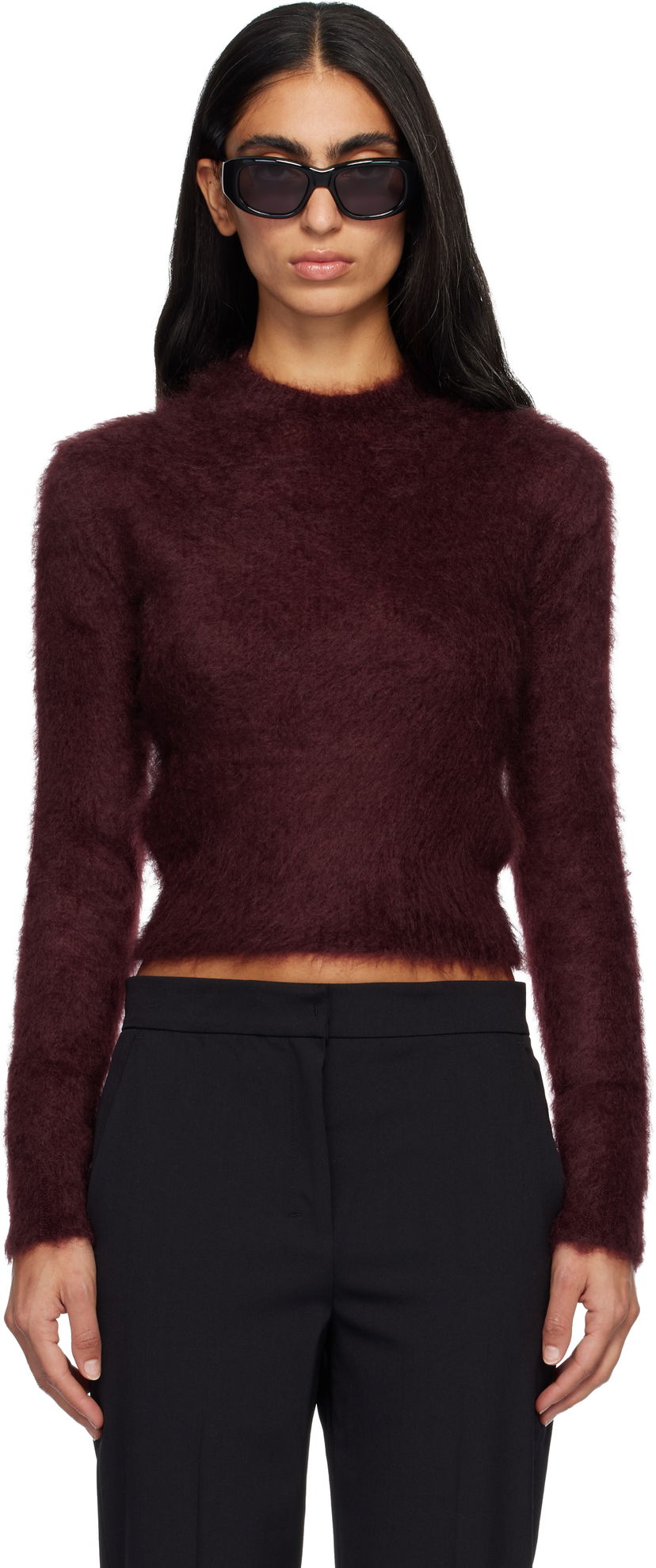 Sveter Max Mara Max Mara Adatti Fuzzy Cropped Mock-Neck Sweater Vínová | 2521366263600