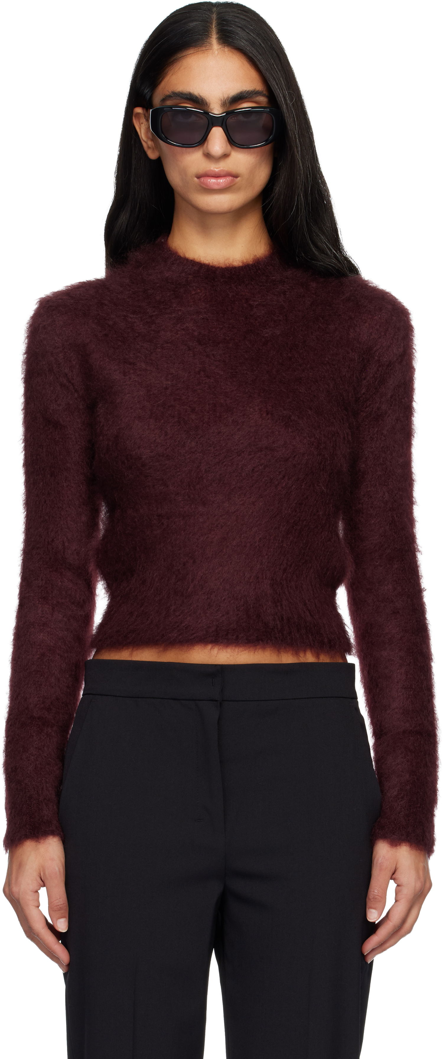 Sveter Max Mara Max Mara Adatti Fuzzy Cropped Mock-Neck Sweater Vínová | 2521366263600, 0