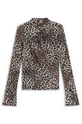 Leopard Print Rollneck Top with Gathered Detail