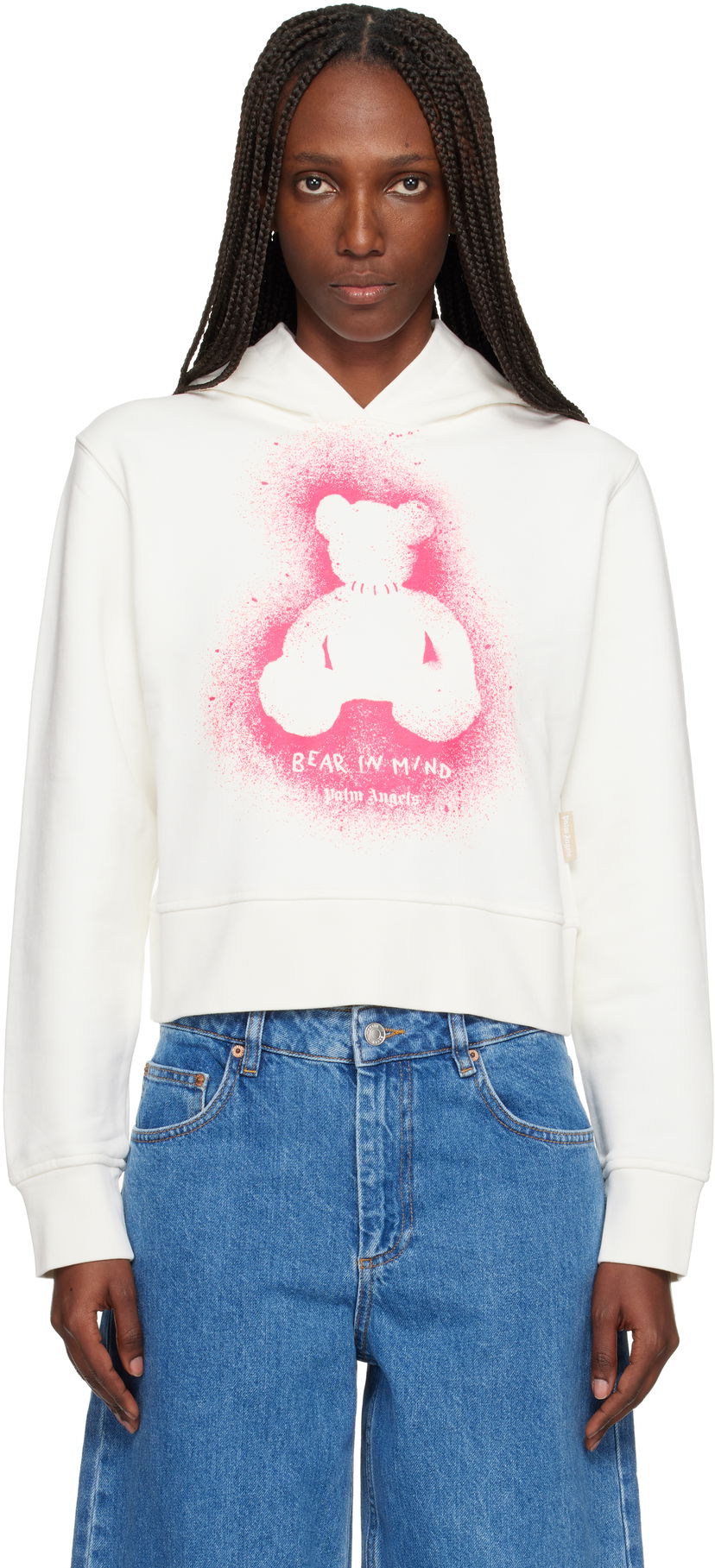 Mikina Palm Angels Spray Bear Fitted Hoodie Biela | PWBB069F25FLE0010368