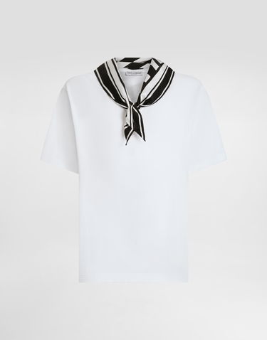 Tričko Dolce & Gabbana Dolce & Gabbana Jersey T-Shirt with Silk Scarf Biela | G8SR8TG7O8EW0800, 0