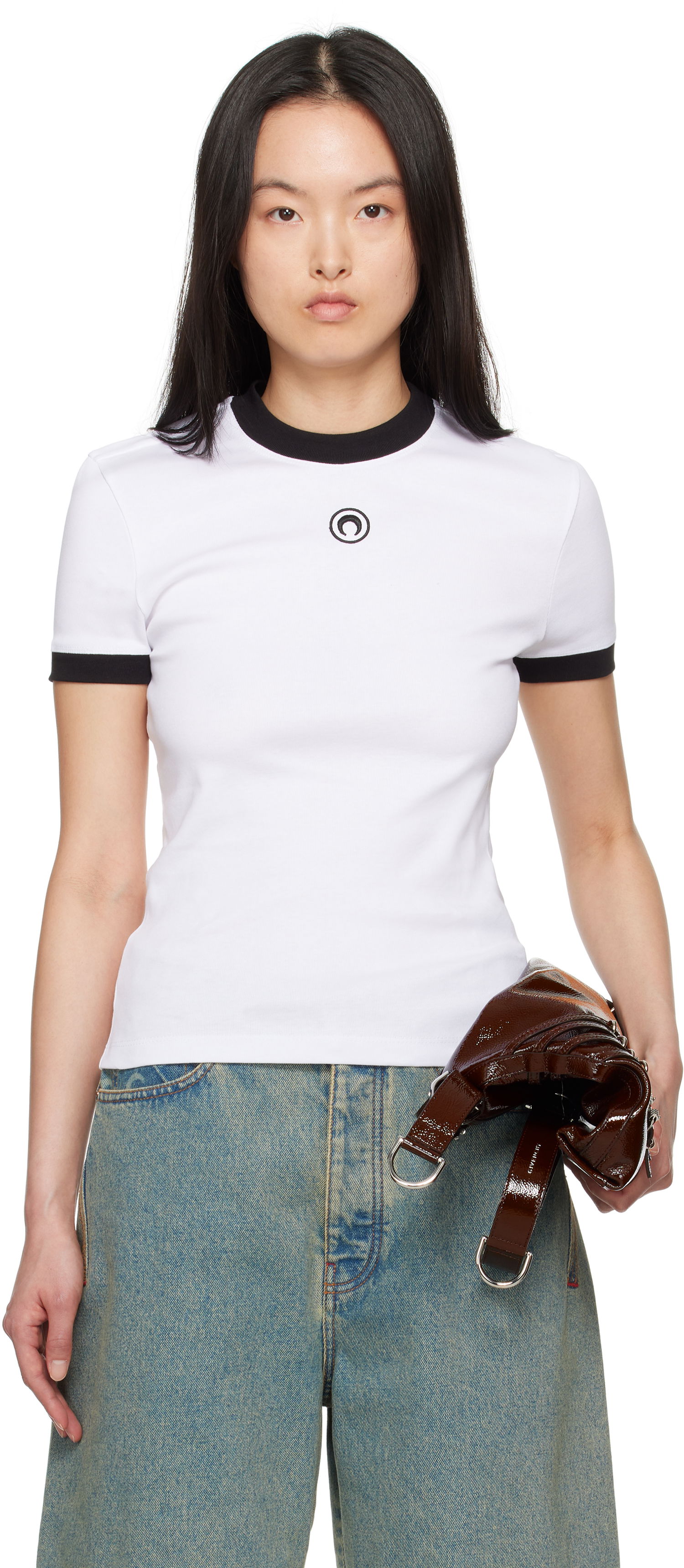 Tričko Marine Serre Marine Serre Moon Logo Fitted Jersey T-Shirt Biela | MTT088B CJER0008, 0