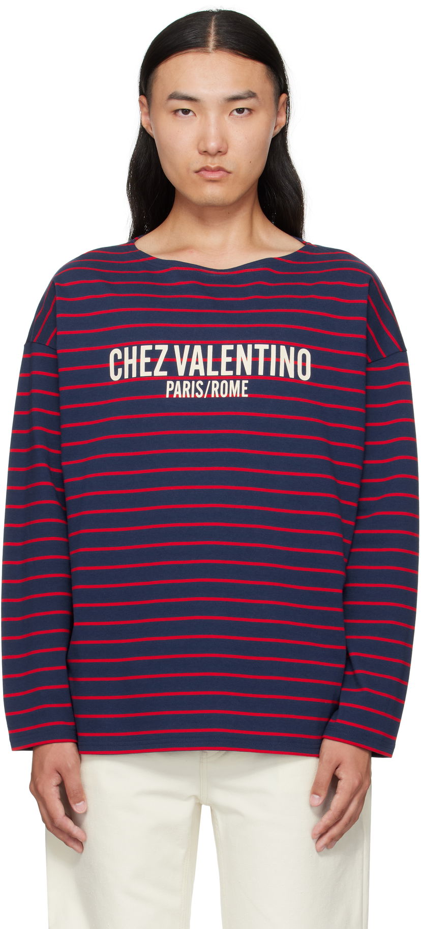 Tričko Valentino Valentino 'Chez Valentino' Print Long Sleeve T-Shirt Navy | 7V3MG16RAYJ