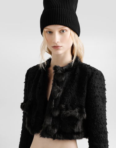 Bunda Dolce & Gabbana Dolce & Gabbana Single-Breasted Cropped Bouclé Jacket with Fur Trim Čierna | F27HWZFUTBIN0000, 3