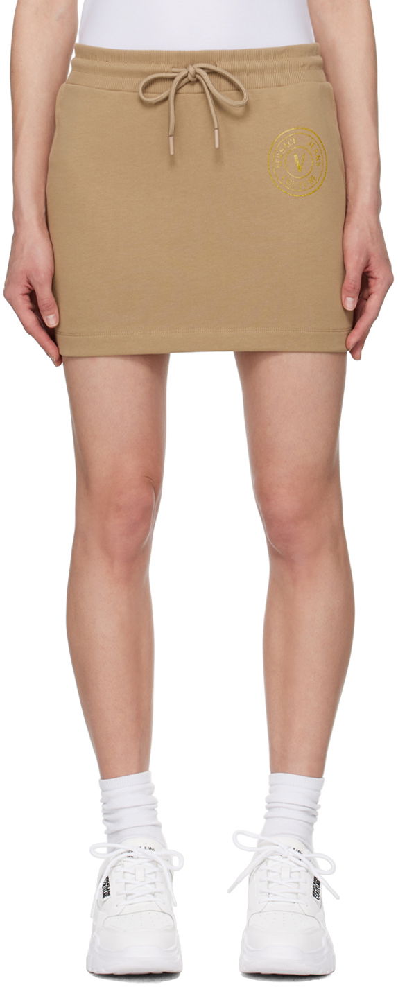 Sukňa Versace Jeans Couture Tan V-Emblem Miniskirt Béžová | E76HAEG06_ECF01G, 0