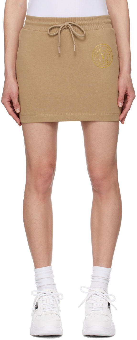 Sukňa Versace Jeans Couture Tan V-Emblem Miniskirt Béžová | E76HAEG06_ECF01G