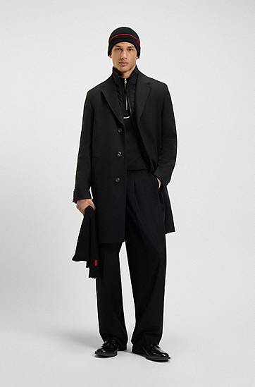 Kabáty BOSS Single-breasted wool-blend coat with quilted inner vest Čierna | 50546546, 1