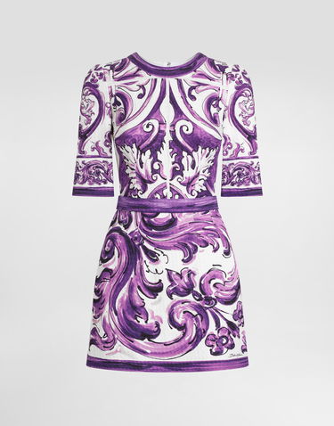Šaty Dolce & Gabbana Dolce & Gabbana Majolica-Print Short Sleeve Mini Dress Fialová | F6TSUTFP9AKHP5DQ, 0