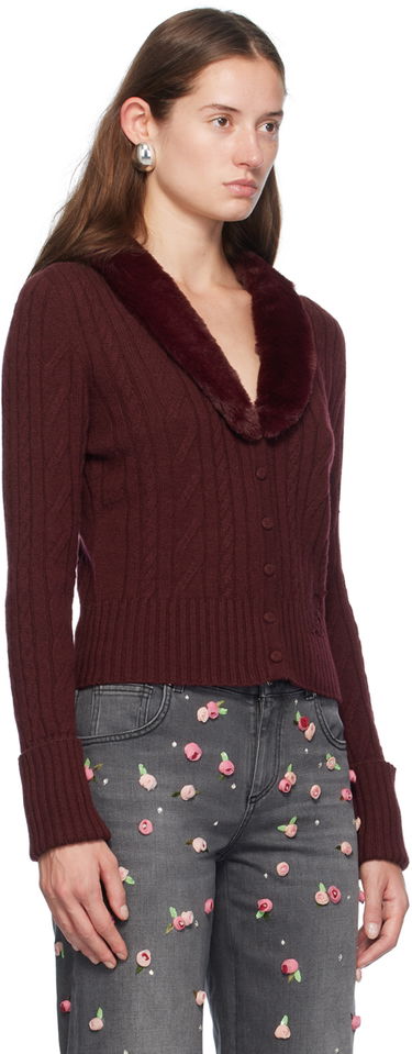 Sveter Blumarine Faux Fur Collar Cable Knit Cardigan Béžová | A422M500A, 4