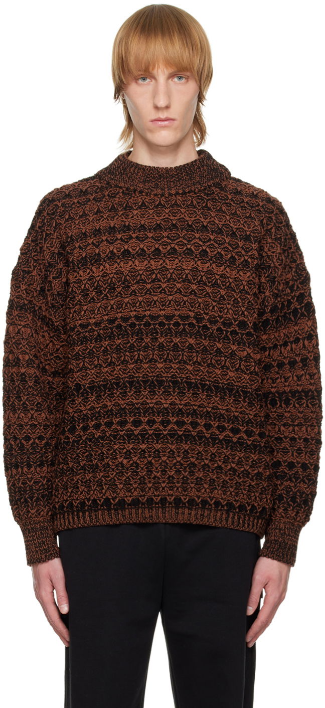 Brown & Black Patterned Crewneck Sweater