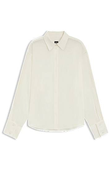 Košeľa BOSS Relaxed-fit Blouse in Sand-Washed Silk Biela | 50551961