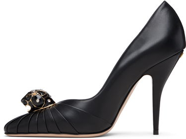 Tenisky a topánky Valentino Valentino Garavani Panthea Goatskin Pleated Pointed-Toe Heels with Crystal Panther Head Čierna | 7W0S0NF8LIR, 2