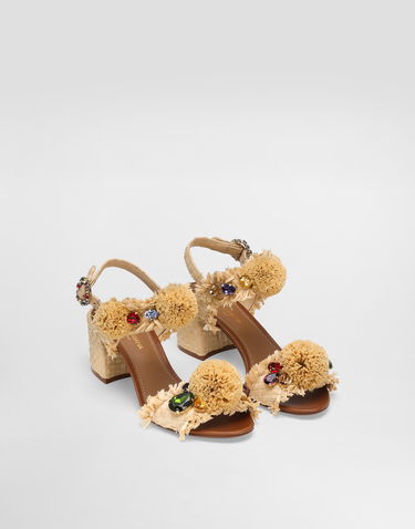 Doplnky Dolce & Gabbana Dolce & Gabbana Embroidered Raffia Fringe Sandals Béžová | CR1889AM4478B139, 1