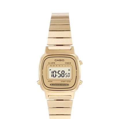 Digital Watch With Gold Tone Stainless Steel Strap