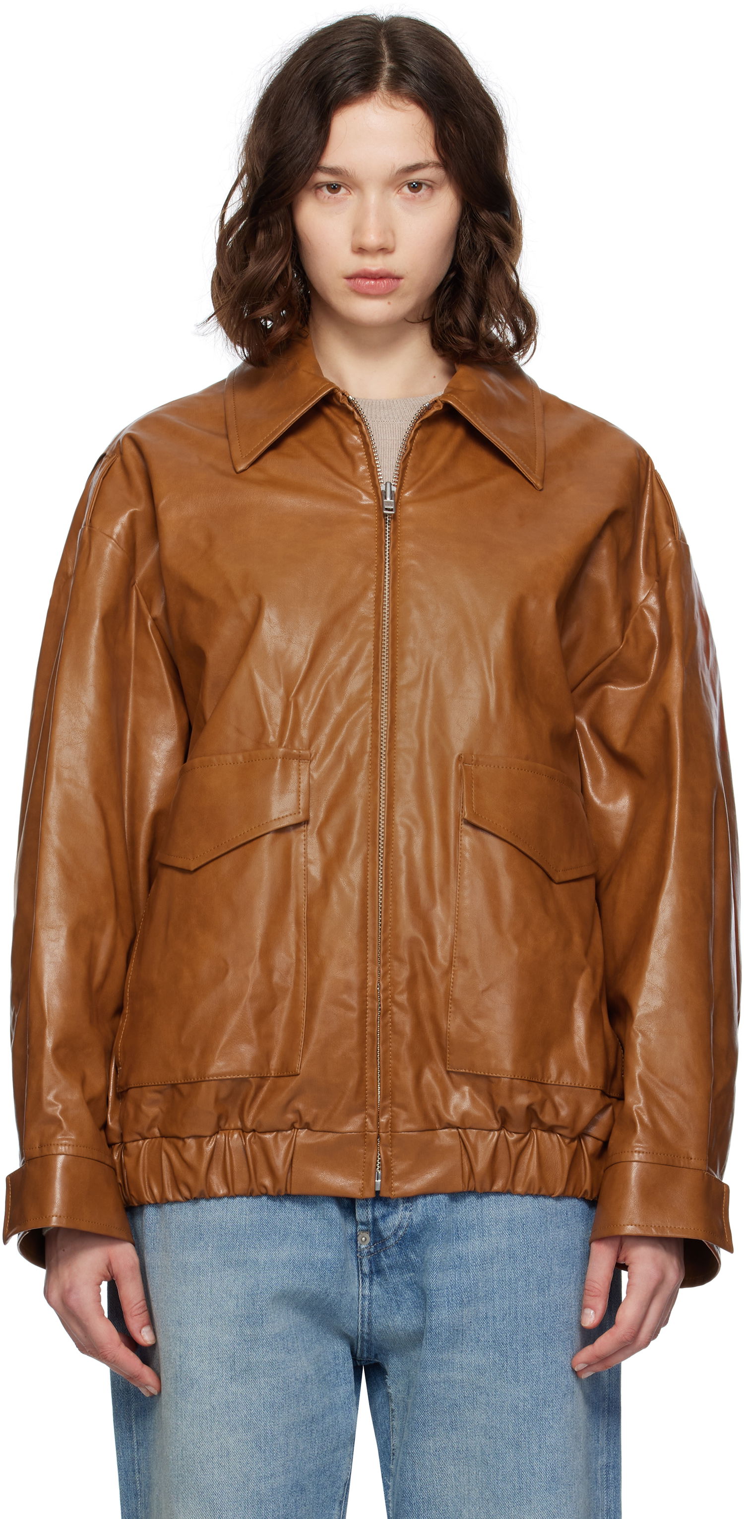 Bomber bunda Maison Margiela MM6 Maison Margiela Oversized Faux-Leather Bomber Jacket Hnedá | S52AM0325 M35465, 0