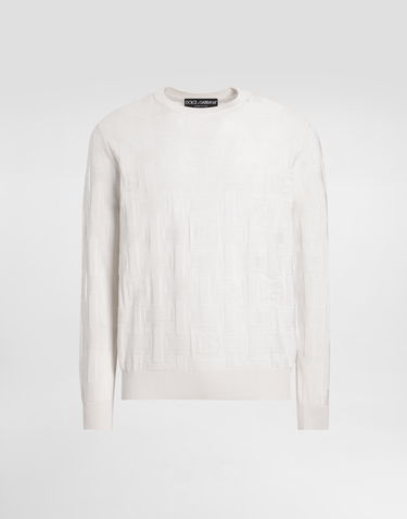 Sveter Dolce & Gabbana Dolce & Gabbana Silk Round-Neck Sweater with DG Logo Embroidery Biela | GXX02TJBSK5W0001, 0