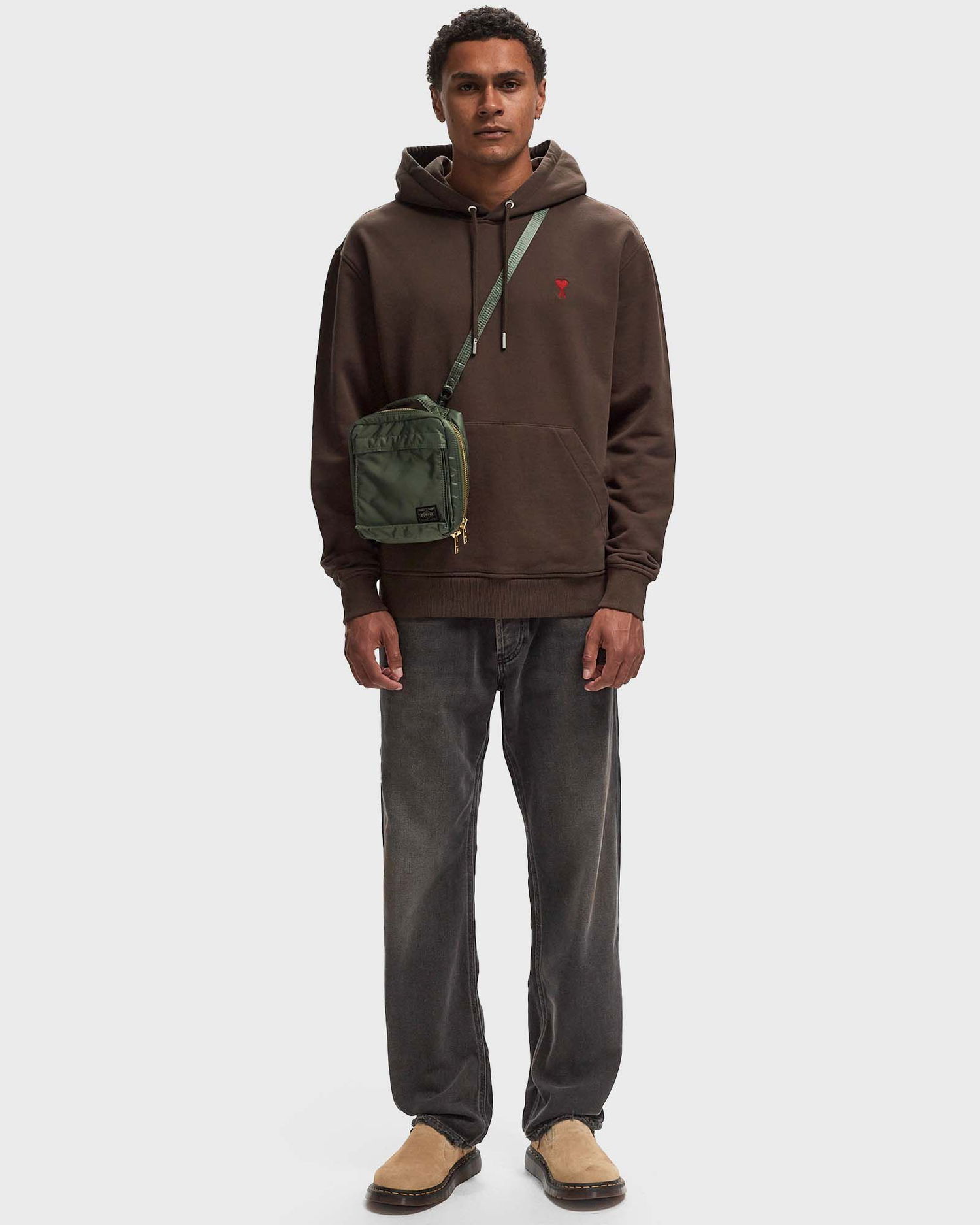 Mikina AMI Brown Embroidered Hoodie XXL Hnedá | USW235.730-221, 1
