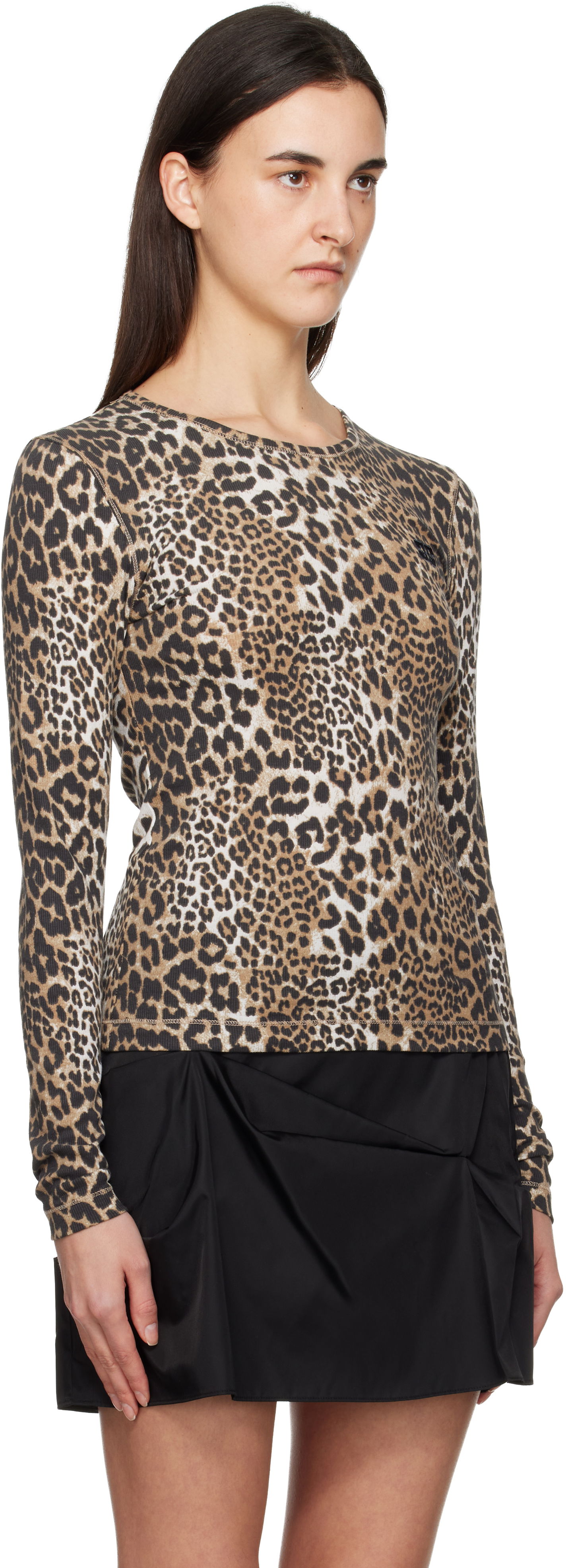 Tričko GANNI Leopard Rib Long Sleeve T-shirt Rôznofarebný | T4367, 1