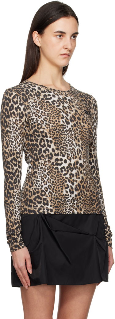 Tričko GANNI Leopard Rib Long Sleeve T-shirt Rôznofarebný | T4367, 1