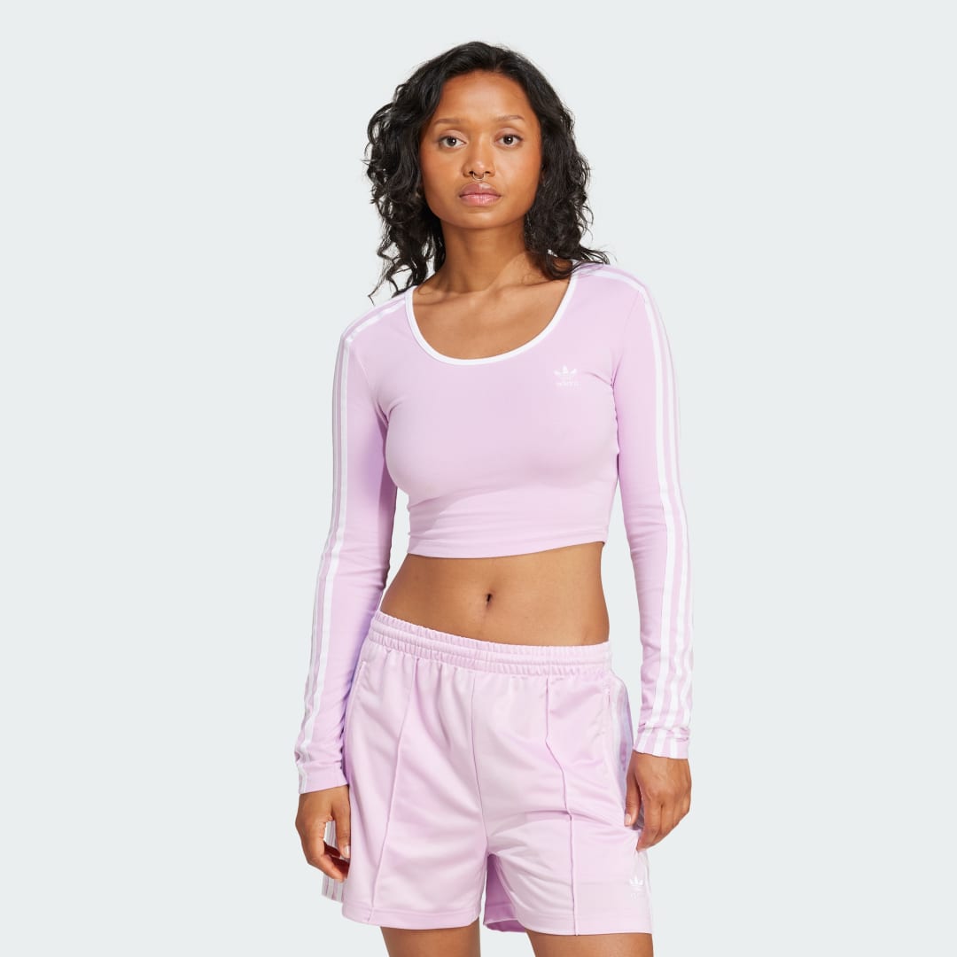 Crop Top adidas Performance 3-Stripes Long Sleeve Crop Top Fialová | JD4628, 0