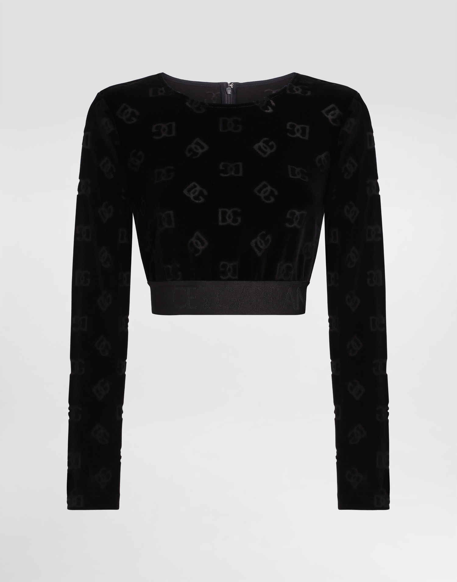 Crop Top Dolce & Gabbana Dolce & Gabbana Chenille Crop Top with Jacquard DG Logo Čierna | F778LTFJ7DLN0000, 0