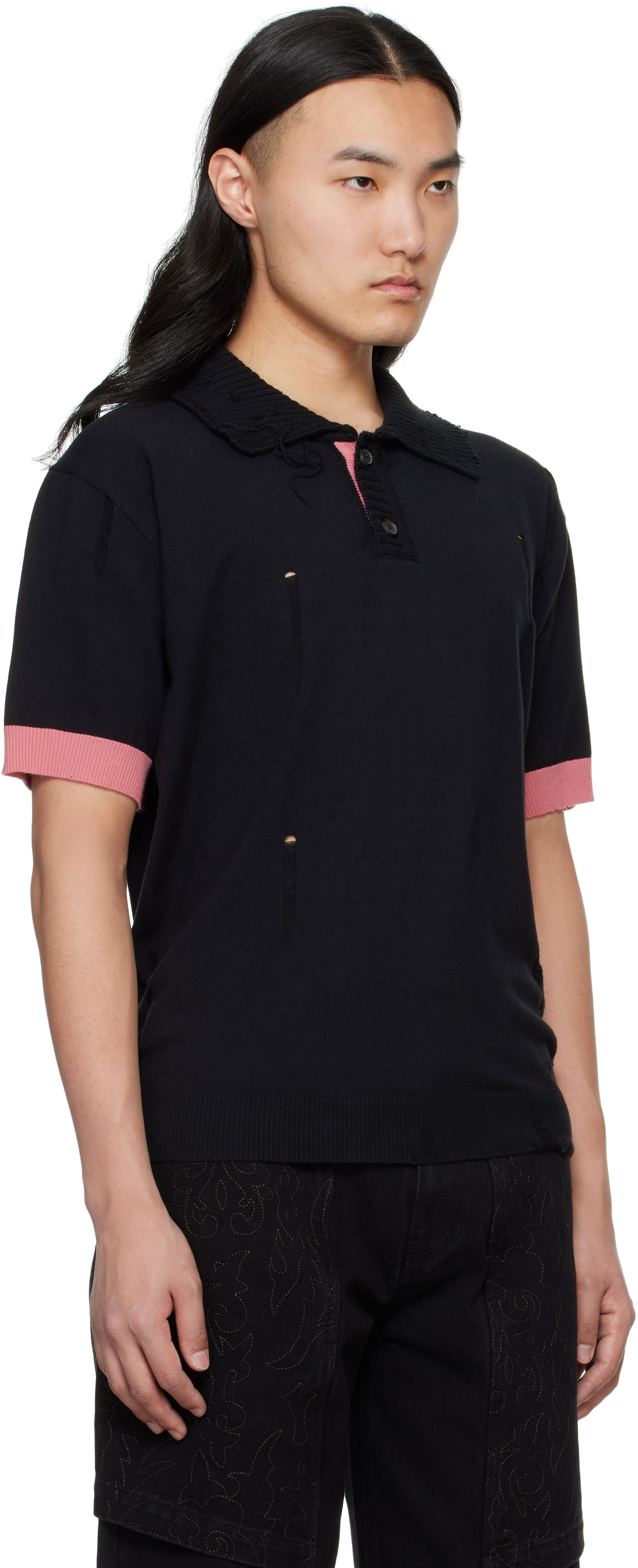 Polo tričko Andersson Bell Andersson Bell Damaged Knit Polo Čierna | atb1243m, 1