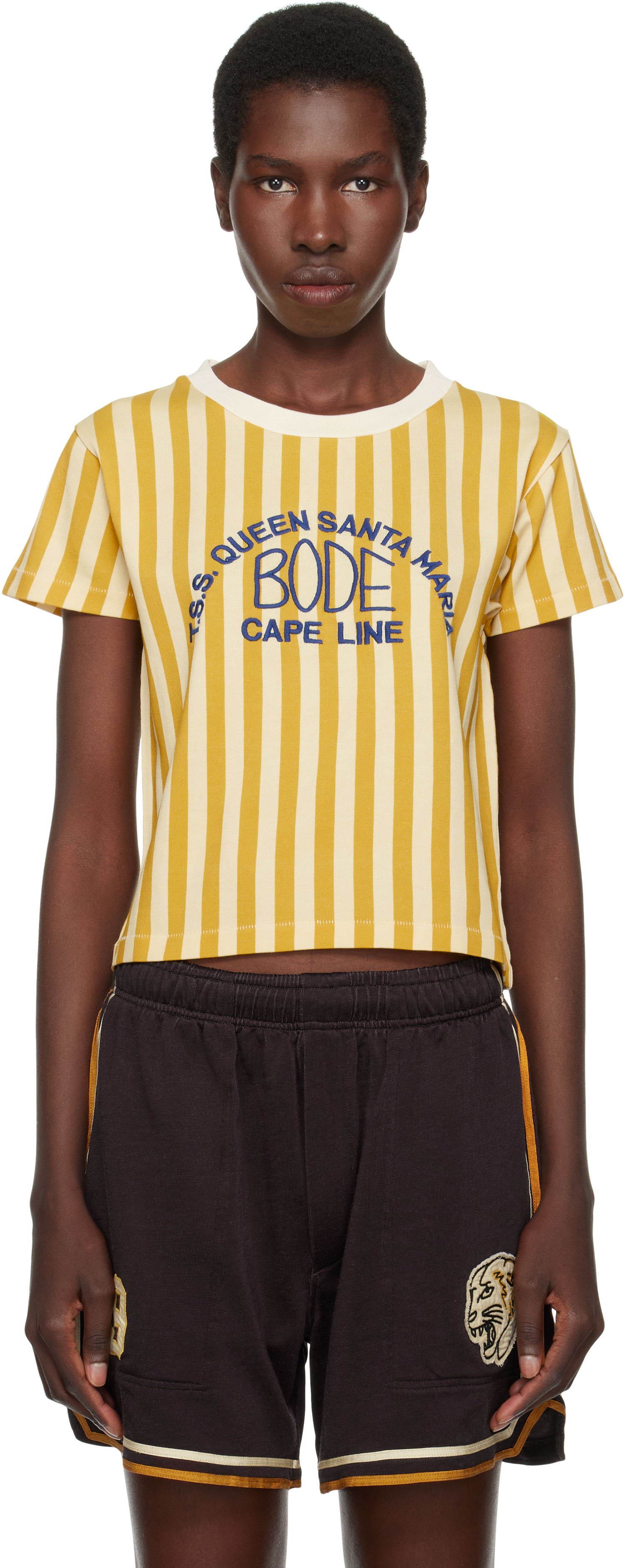 Crop Top Bode Bode Striped Cropped T-Shirt Žltá | WRS25CS023, 0