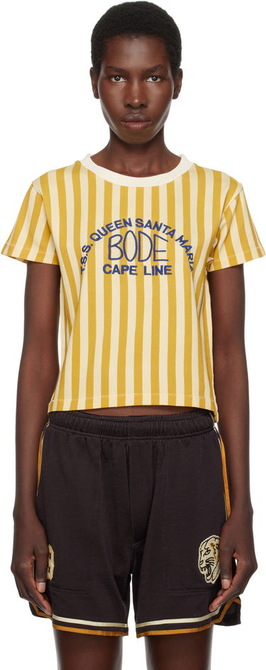 Crop Top Bode Bode Striped Cropped T-Shirt Žltá | WRS25CS023, 0