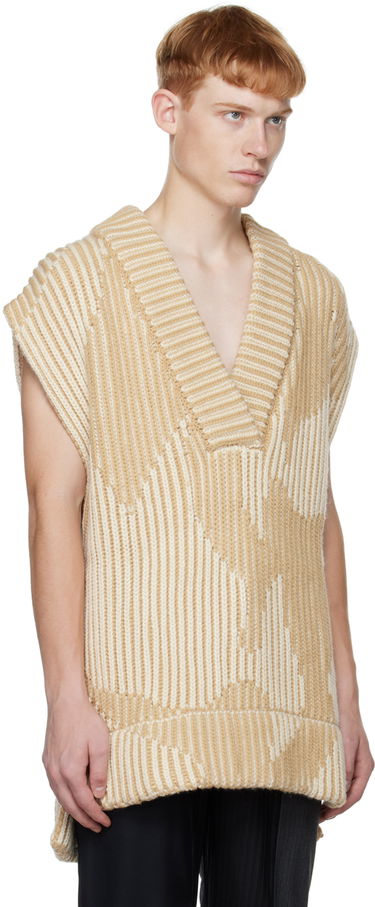 Sveter Feng Chen Wang Feng Chen Wang Jacquard Oversized V-Neck Vest Béžová | FUF14KT06K, 1
