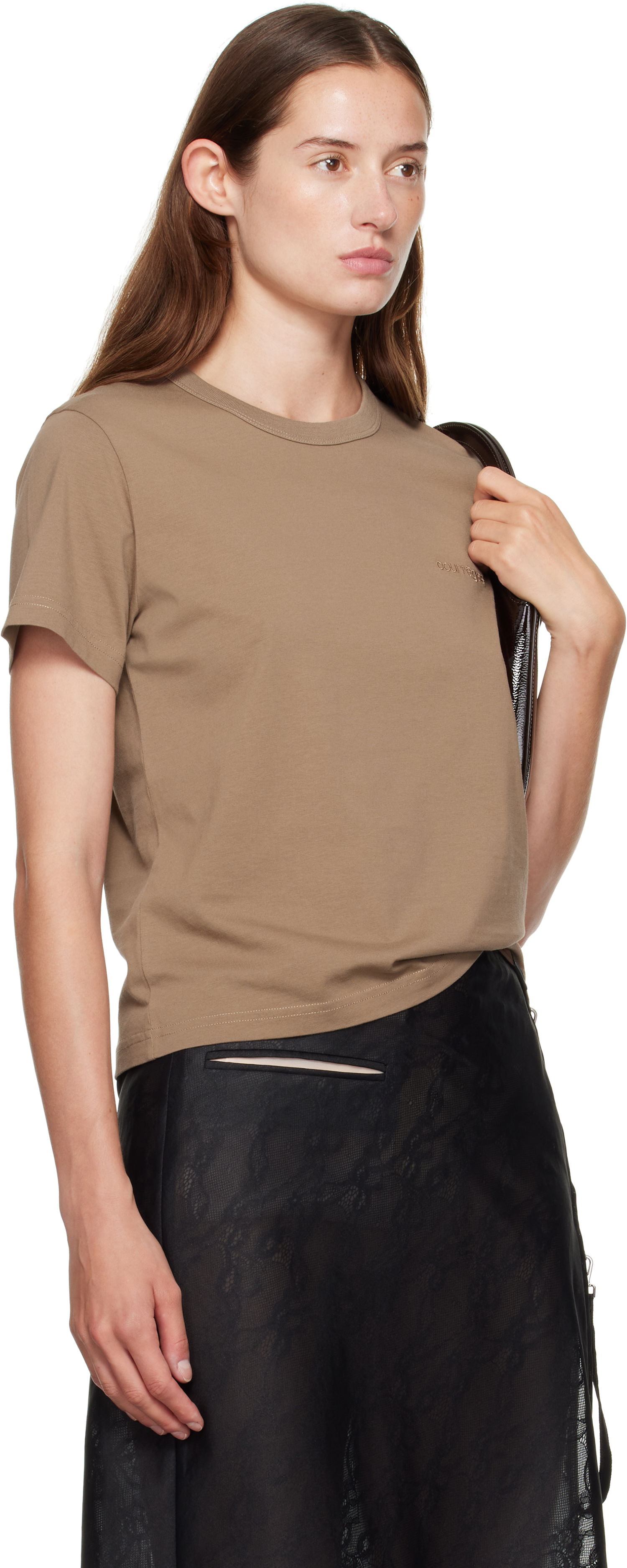 Tričko Courrèges Courrèges Embroidered T-Shirt Hnedá | 325JTS217JS0233, 1