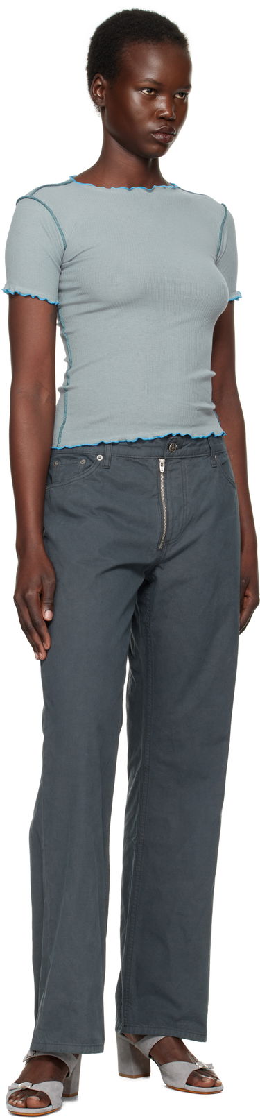 Crop Top Baserange Baserange Vein Lettuce Edge T-Shirt Modrá | TTVN-RB-SP25, 3