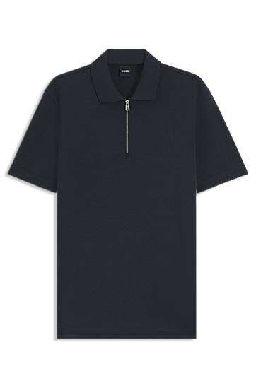 Polo tričko BOSS Zip-Neck Piqué Polo Shirt Navy | 50544091