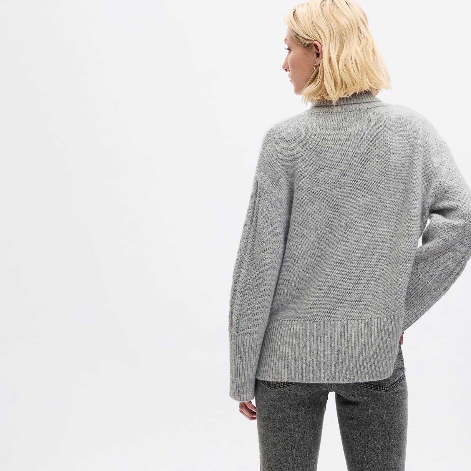 Sweater Tneck Cable Light Grey Heather XXS