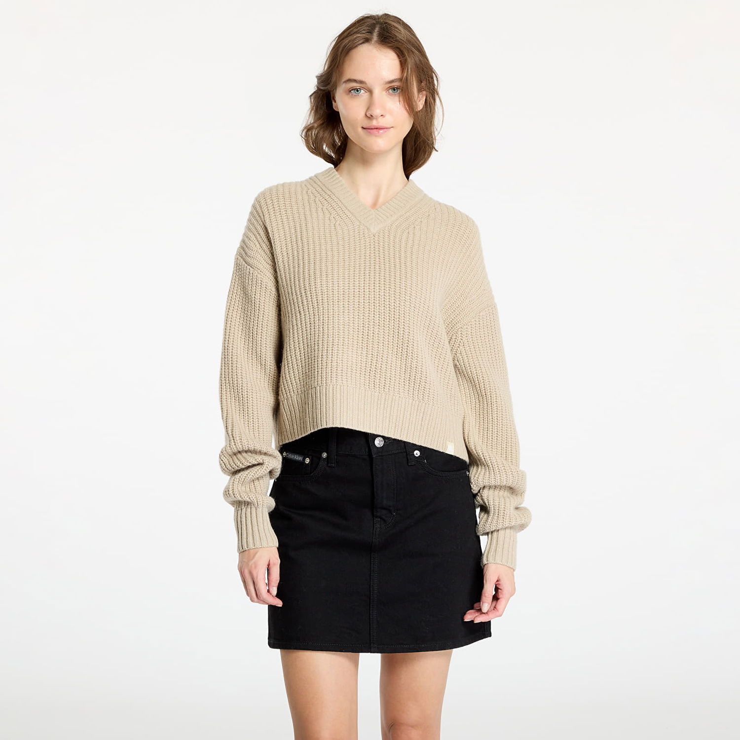 Sveter CALVIN KLEIN Chunky V-Neck Sweater Pelican Béžová | J20J224635 PD7, 0