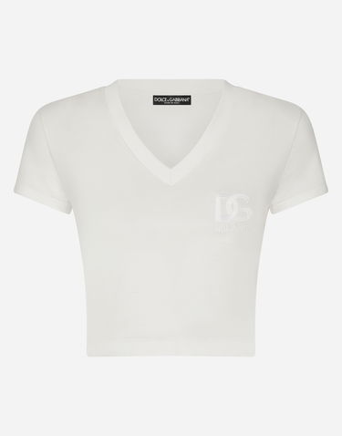Crop Top Dolce & Gabbana Short-sleeved T-shirt With Dg Logo Biela | F8U50ZGDBZZW0111, 0