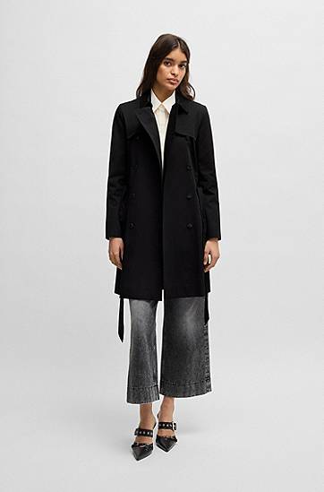 Trenčkot BOSS Double-Breasted Regular-Fit Cotton Trench Coat Čierna | 50533902, 1