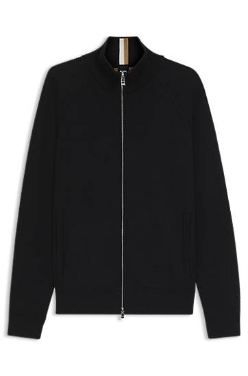 Sveter BOSS Zip-up cardigan in cotton and virgin wool Čierna | 50543150, 0