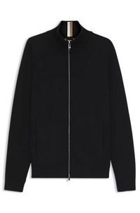 Zip-up cardigan in cotton and virgin wool