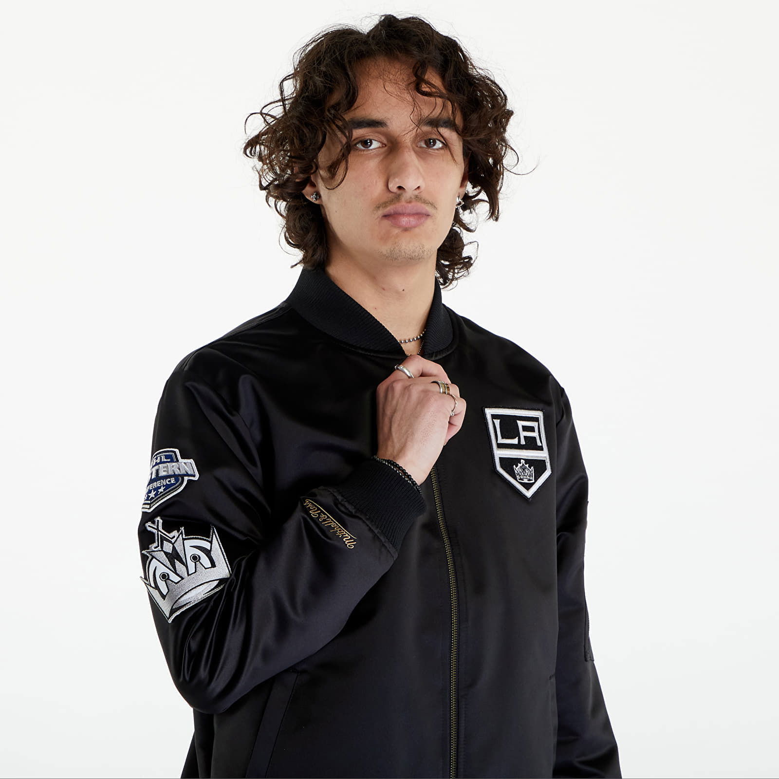 NHL Lightweight Satin Bomber Current Logo Kings Black