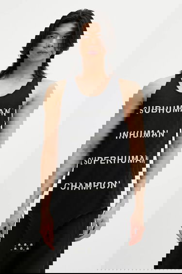 Tielko Rick Owens Rick Owens DRKSHDW Knitted Basketball Tank with Subhuman Inhuman Superhuman Champion Lettering Čierna | CM01E1678.CHJG, 0