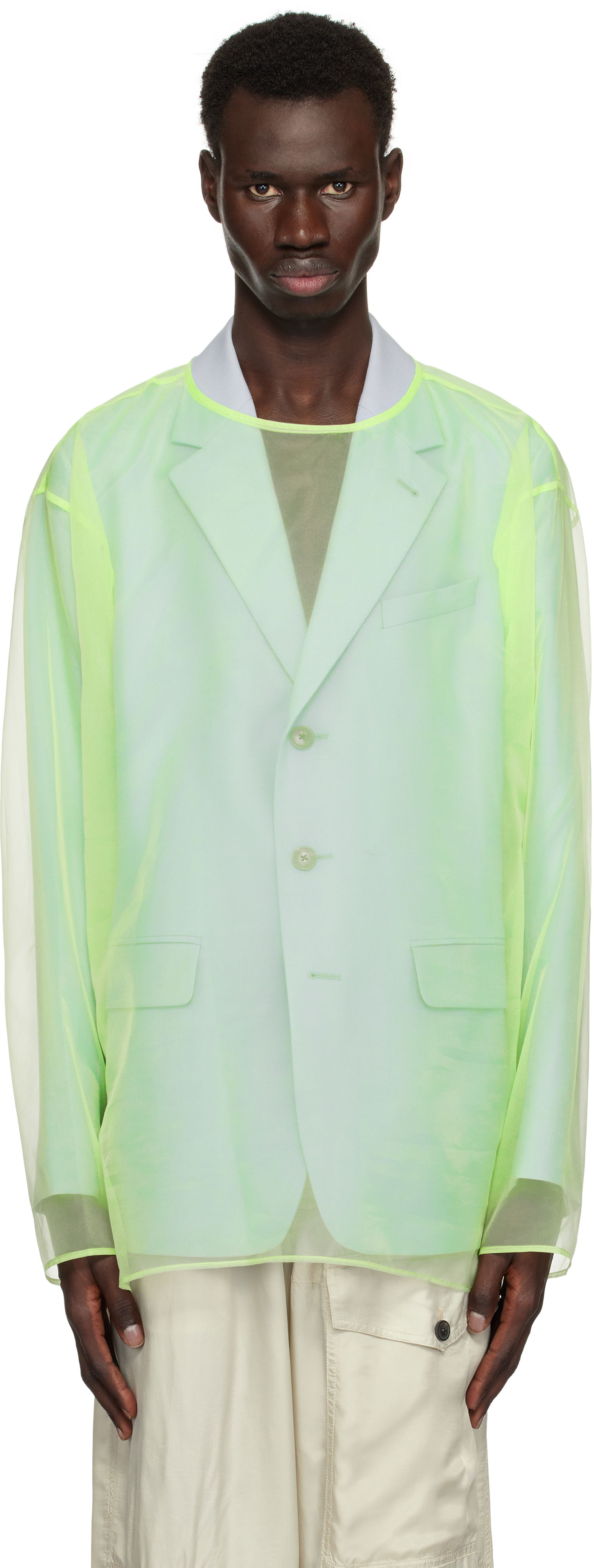 Bunda Dries Van Noten Dries Van Noten Sheer Crew Neck Overshirt Zelené | 251-020740-1501, 0