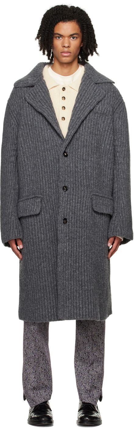 Kabáty Bottega Veneta Felted Longline Coat Šedá | 761642V3EY0, 0