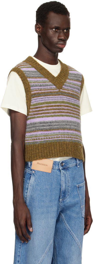 Sveter GANNI GANNI Soft Wool Striped Knit Vest Hnedá | K2356, 4