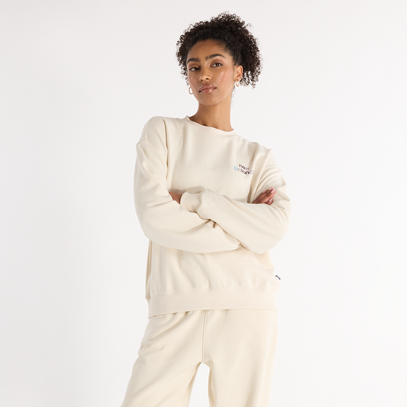 Mikina New Balance Beige Minimalist Crewneck Sweatshirt Béžová | NBWT43559LIN, 0