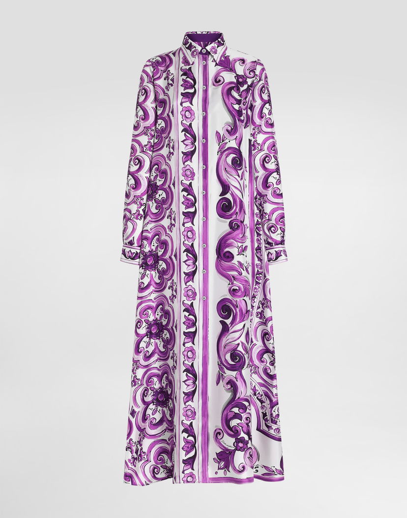 Šaty Dolce & Gabbana Dolce & Gabbana Majolica-Print Twill Shirt Dress Fialová | F6TYQTHI1TKIP3TN