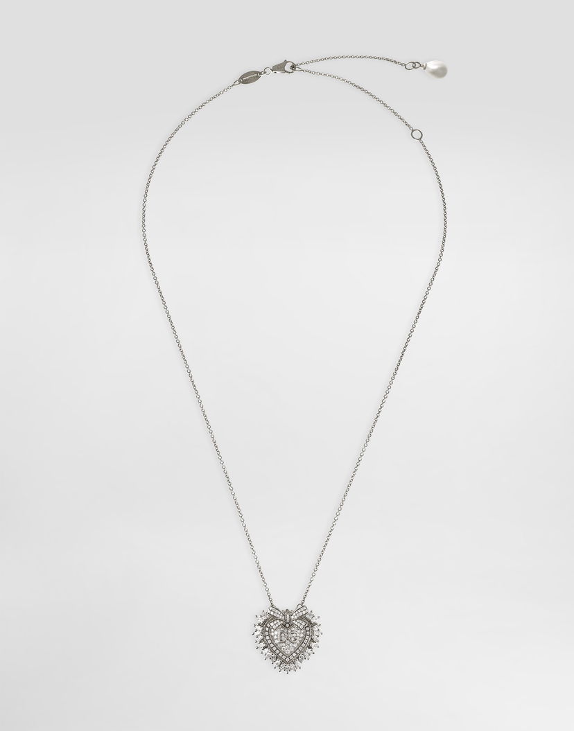 Náhrdelník Dolce & Gabbana Dolce & Gabbana Devotion 18K White Gold Diamond Heart Pendant Necklace Metalická | WNND1KWWH0180001