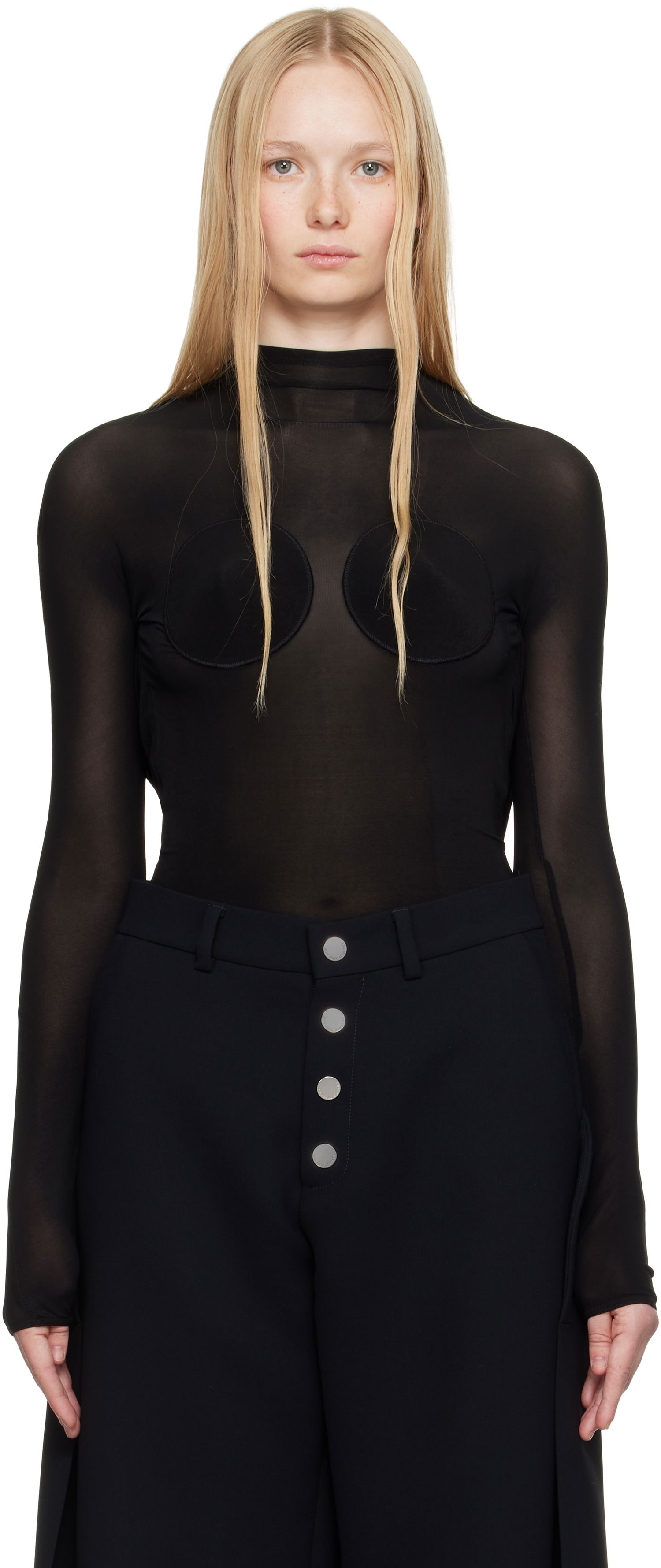 Body Jean Paul Gaultier Jean Paul Gaultier 'The Backless Conical' Sheer Mock Neck Top Čierna | 25/34-F-TO279-J082-00, 0