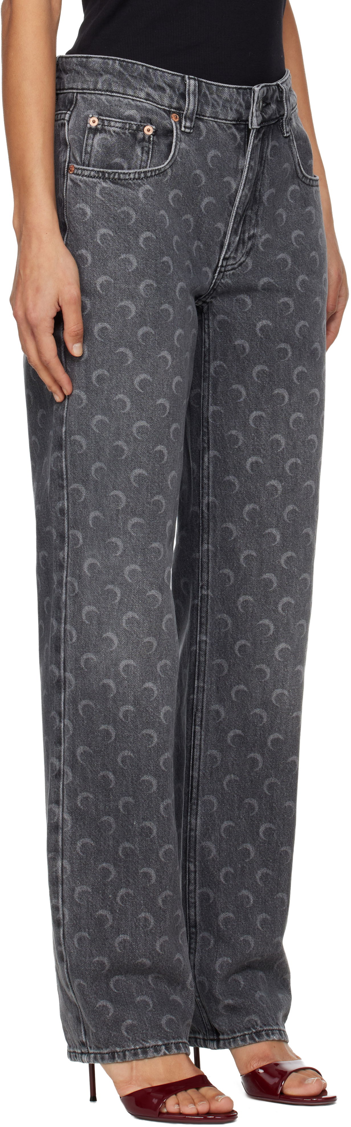 Džínsy Marine Serre Marine Serre Moon Laser Straight Jeans Šedá | WPA128BCDEN0006, 1