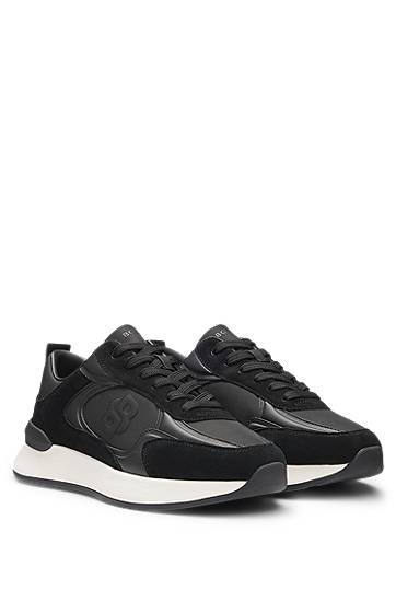 Starostlivosť o obuv BOSS Suede-Trim Double B Monogram Čierna | 50548358